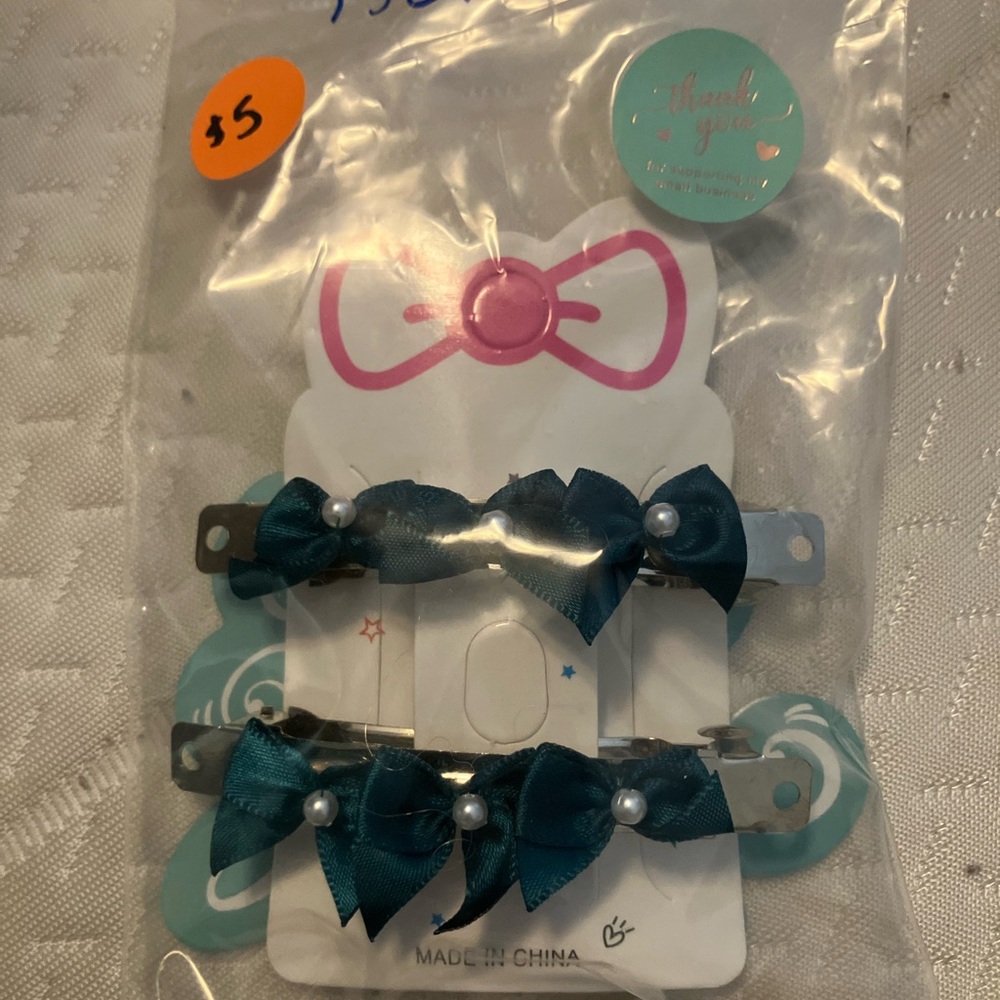 Teal Bow Hair Clips for Kids